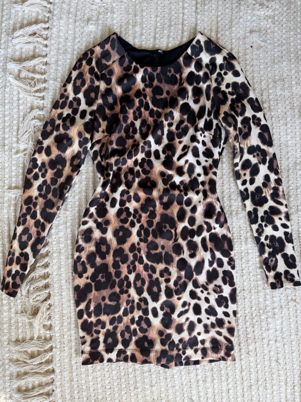 Bebe Leopard Print Long-Sleeve Bodycon Dress - Brown/Black